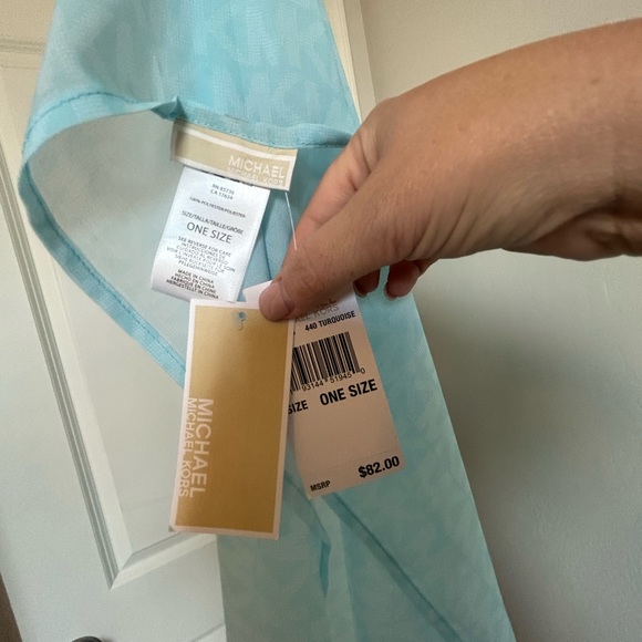 MICHAEL KORS MK Signature Ombre Logo Pareo Turquoise Beach Cover-Up - Picture 6 of 15